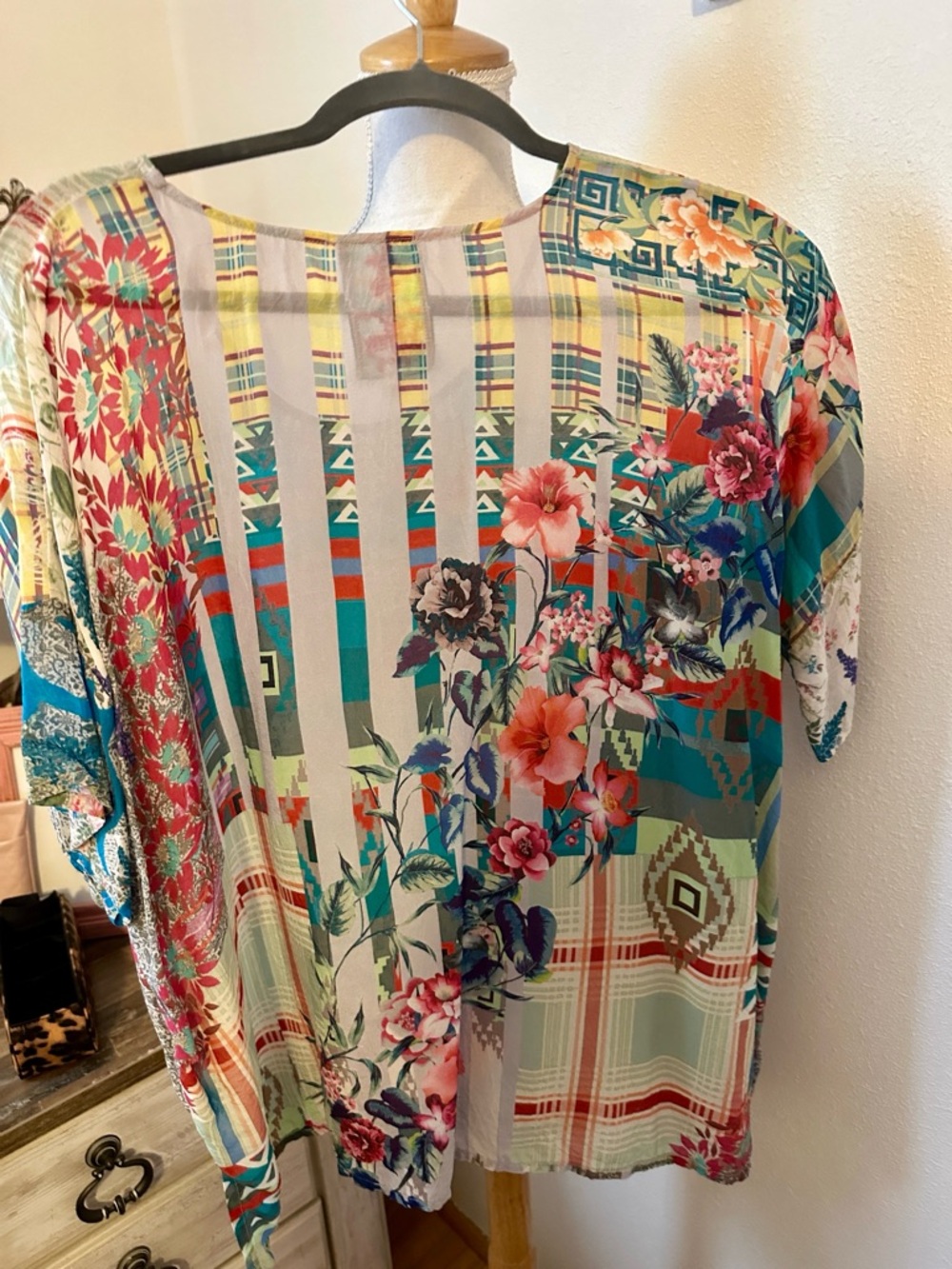Johnny Was Multicolor Floral & Geometric Patchwork Tunic